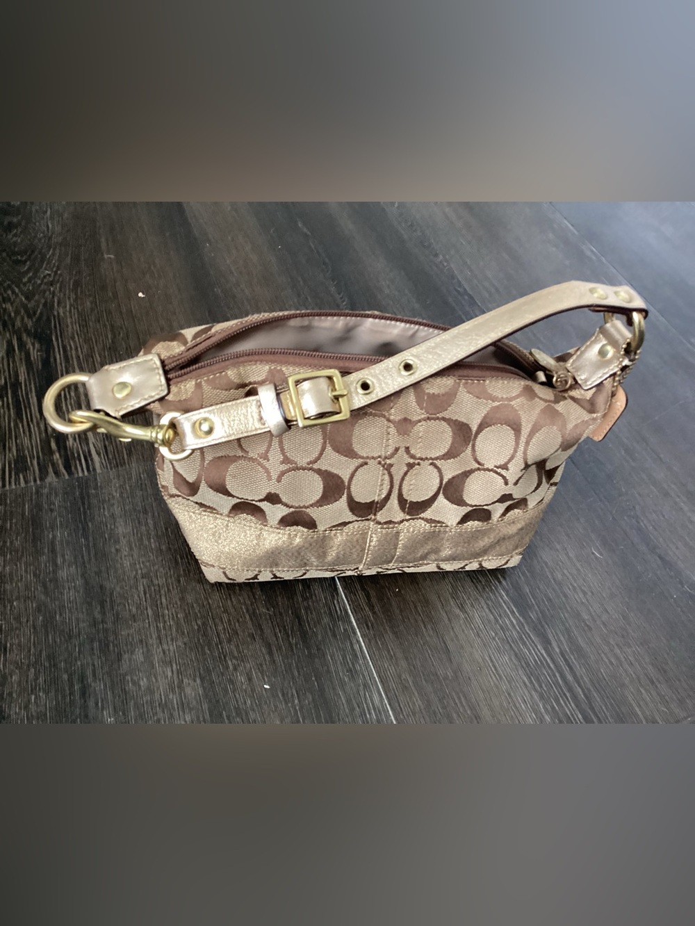 Coach Tan Signature Jacquard Shoulder Bag with Metallic Accents